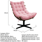 Kit 02 Poltronas E Puff Costela Base Giratória Suede Rosa Beb