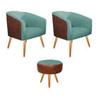 Kit 02 Poltronas E Puff Luiza Palito Mel Corano Nozes E Linho