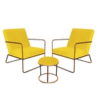 Kit 02 Poltronas E Puff Malta Decorativa Sala Aramado Bronze