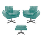 Kit 02 Poltronas E Puff Opala Base Giratória De Metal Suede A