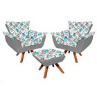 Kit 02 Poltronas E Puff Opala Composê Suede Grafite Com Estam