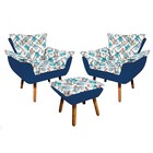 Kit 02 Poltronas E Puff Opala Suede Azul Marinho Com D33 Pés