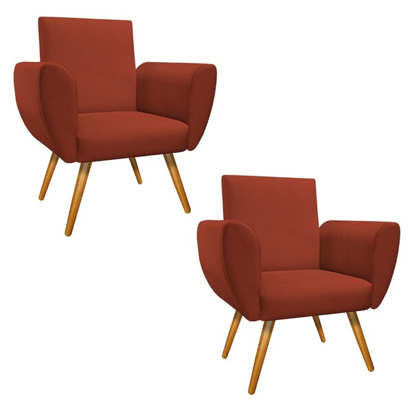 Kit 02 Poltronas Elisa Palito Mel Suede Terracota - Amarena M
