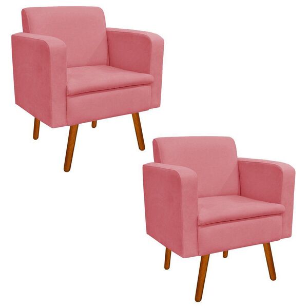 Kit 02 Poltronas Emília Suede Rose Pés Palito Castanho D'rossi