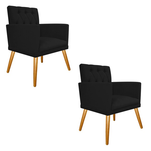 Kit 02 Poltronas Fernanda Palito Mel Suede Preto - Amarena Mó