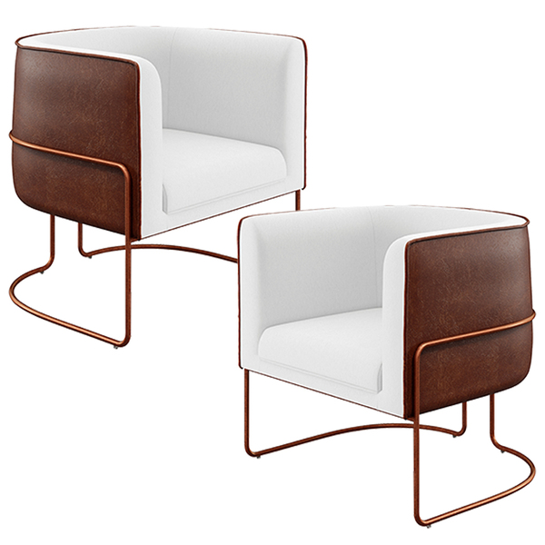 Kit 02 Poltronas Fixas Base Aço Cobre Betina D02 Corano Branc