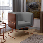 Kit 02 Poltronas Fixas Base Aço Cobre Betina D02 Linho Cinza