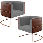 Kit 02 Poltronas Fixas Base Aço Cobre Betina D02 Linho Cinza