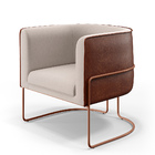 Kit 02 Poltronas Fixas Base Aço Cobre Betina D02 Linho Cru C-