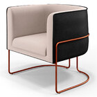 Kit 02 Poltronas Fixas Base Aço Cobre Betina D02 Linho Cru C-