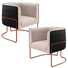 Kit 02 Poltronas Fixas Base Aço Cobre Betina D02 Linho Cru C-