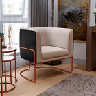 Kit 02 Poltronas Fixas Base Aço Cobre Betina D02 Linho Cru C-