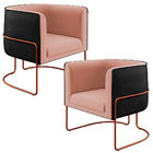 Kit 02 Poltronas Fixas Base Aço Cobre Betina D02 Linho Rosê C