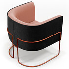 Kit 02 Poltronas Fixas Base Aço Cobre Betina D02 Linho Rosê C