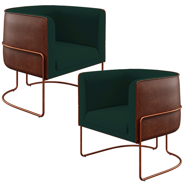 Kit 02 Poltronas Fixas Base Aço Cobre Betina D02 Linho Verde