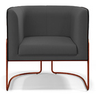 Kit 02 Poltronas Fixas Base Aço Cobre Betina D02 Veludo Cinza