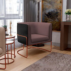 Kit 02 Poltronas Fixas Base Aço Cobre Betina D02 Veludo Rosê