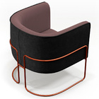 Kit 02 Poltronas Fixas Base Aço Cobre Betina D02 Veludo Rosê