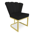 Kit 02 Poltronas Flor Veludo Base Metálica Industrial Dourado