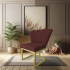 Kit 02 Poltronas Flor Veludo Base Metálica Industrial Dourado