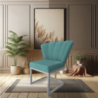 Kit 02 Poltronas Flor Veludo Base Metálica Industrial Prata -