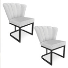 Kit 02 Poltronas Flor Veludo Base Metálica Industrial Preto -