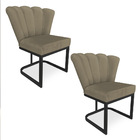 Kit 02 Poltronas Flor Veludo Base Metálica Industrial Preto -