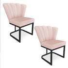 Kit 02 Poltronas Flor Veludo Base Metálica Industrial Preto -