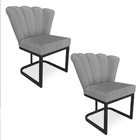 Kit 02 Poltronas Flor Veludo Marrom Base Metálica Industrial