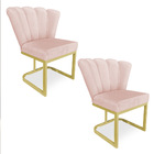 Kit 02 Poltronas Flor Veludo Rosa Bebê Base Metálica Industri