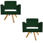 Kit 02 Poltronas Gênesis Base Giratória De Madeira Suede Verd
