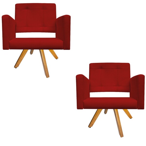 Kit 02 Poltronas Gênesis Base Giratória De Madeira Suede Verm