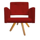 Kit 02 Poltronas Gênesis Base Giratória De Madeira Suede Verm