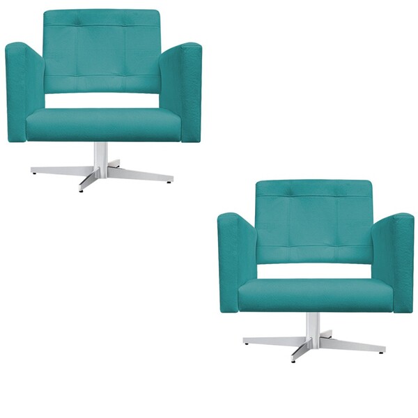 Kit 02 Poltronas Gênesis Base Giratória De Metal Suede Azul T