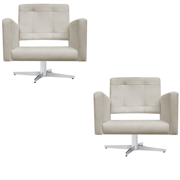 Kit 02 Poltronas Gênesis Base Giratória De Metal Suede Bege -