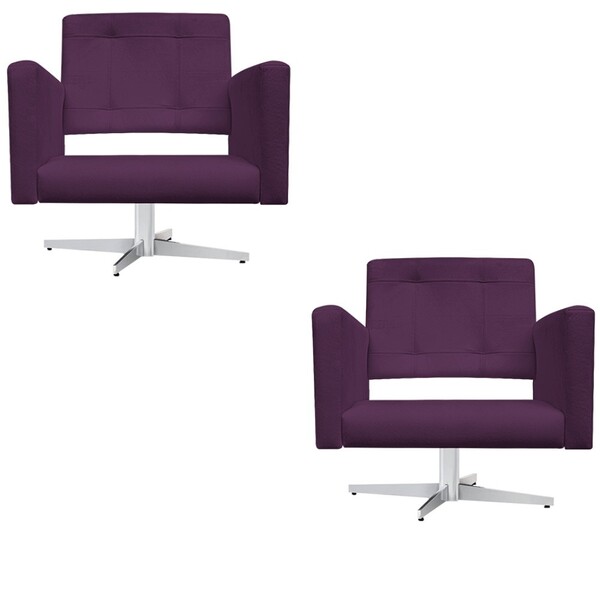 Kit 02 Poltronas Gênesis Base Giratória De Metal Suede Roxo -