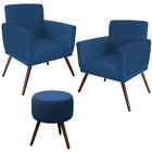 Kit 02 Poltronas Gênesis E 01 Puff  - Azul Escuro