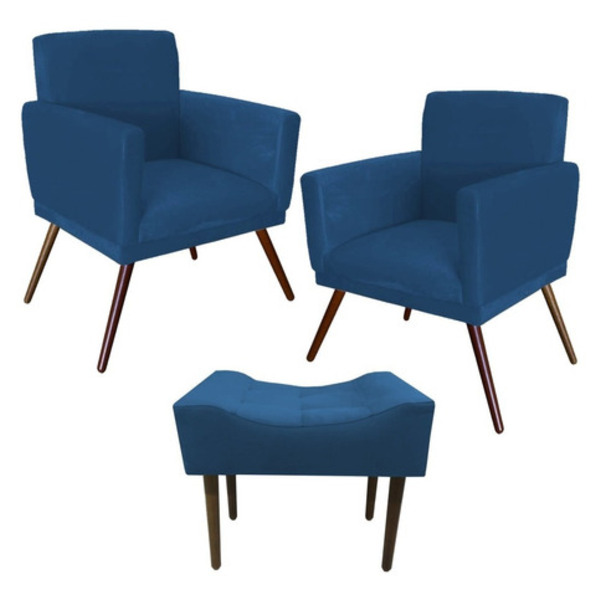 Kit 02 Poltronas Gênesis E 01 Puff Retangular Decorativos Par