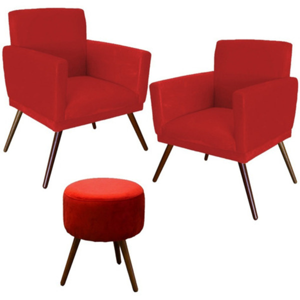 Kit 02 Poltronas Gênesis E 01 Puff - Vermelho
