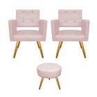 Kit 02 Poltronas Gênesis E Puff Sofia Palito Mel Corano Rosa