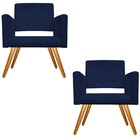 Kit 02 Poltronas Gênesis Palito Mel Suede Azul Marinho - Amar