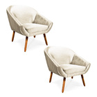 Kit 02 Poltronas Giovana Acetinado Bege Pés Palito Castanho -
