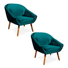 Kit 02 Poltronas Giovana Acetinado Pés Palito Castanho - D'ro