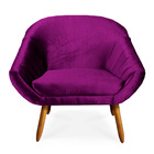 Kit 02 Poltronas Giovana Acetinado Roxo Pés Palito Castanho -