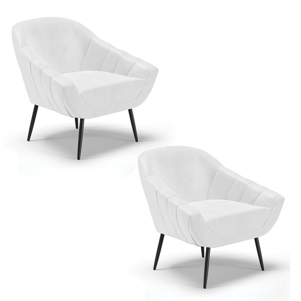 Kit 02 Poltronas Giovana Corano Branco Pés Palito De Ferro D0