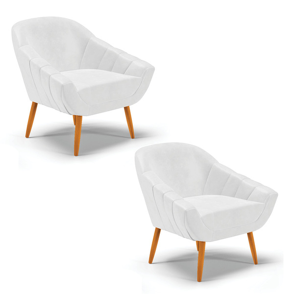 Kit 02 Poltronas Giovana Corano Pés Palito Castanho D03 - D'r