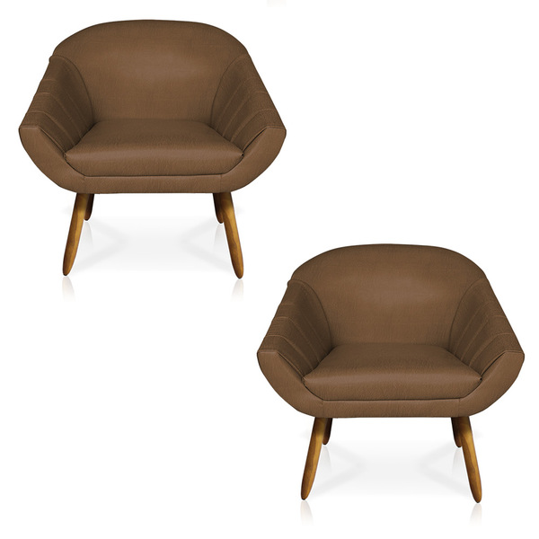 Kit 02 Poltronas Giovana Corano Vintage Camel Marrom Pés Pali