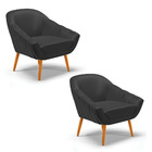 Kit 02 Poltronas Giovana Corino Preto Pés Palito Castanho D03