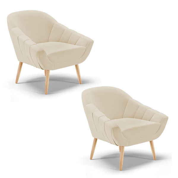 Kit 02 Poltronas Giovana Linho Areia A27 Pés Palito Natural D