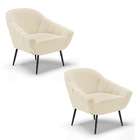 Kit 02 Poltronas Giovana Linho Bege A19 Pés Palito De Ferro D